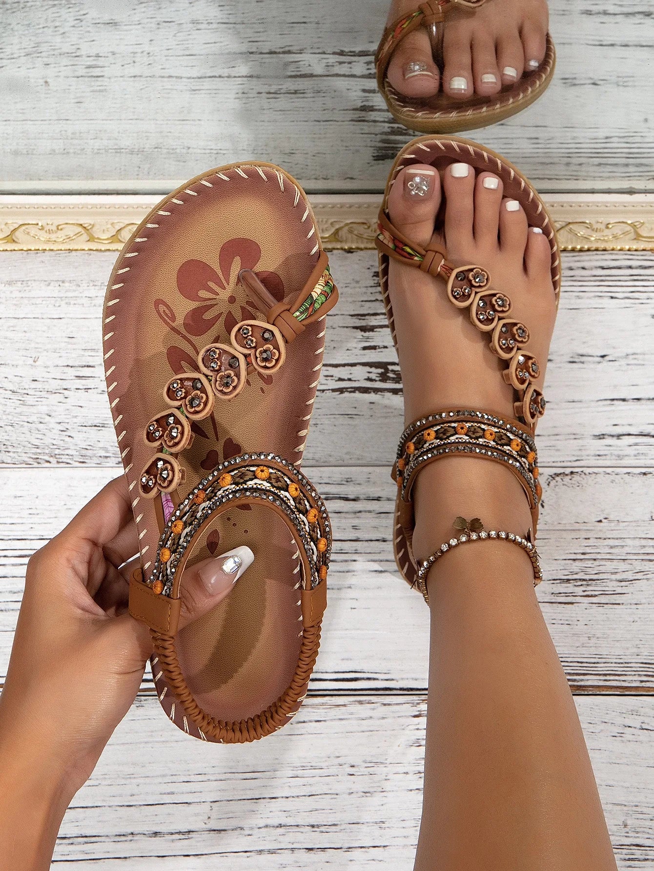 FBA Women's Bohemian Platform Flat Sandals | Plus Size Beach Shoes