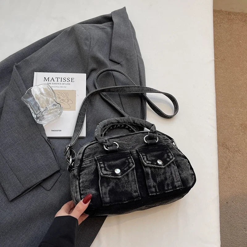 Denim Crossbody Satchel Bag for Women – Vintage Style Small Shoulder Handbag