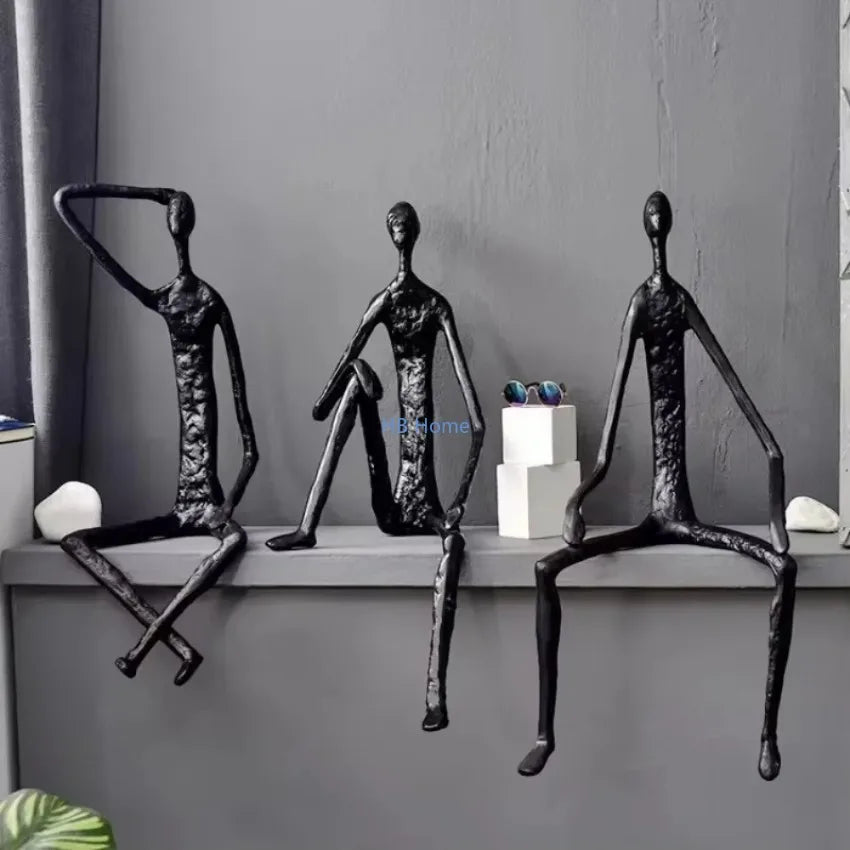 Abstract Metal Human Sculpture | Cast Iron Art Deco Desktop Ornament for Home Decor