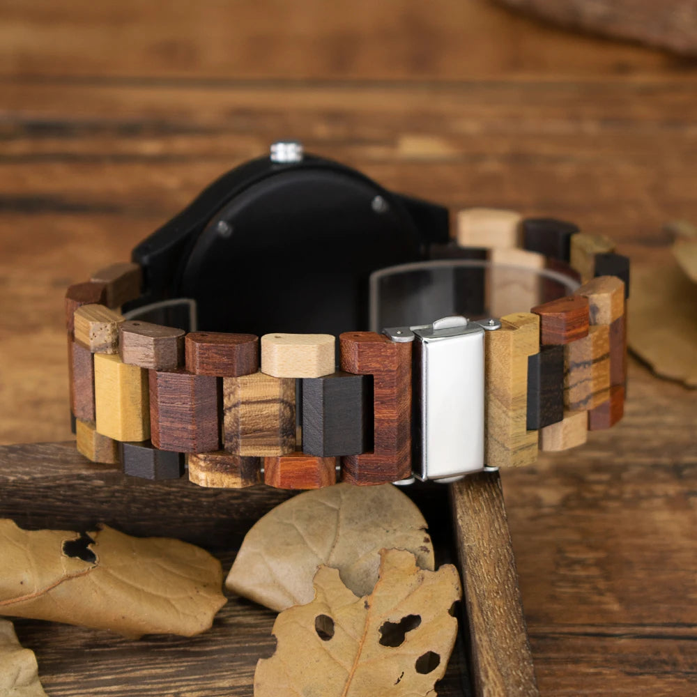 FBA Men's Dual Display Wood Watch | Vintage Retro Analog-Digital Wristwatch