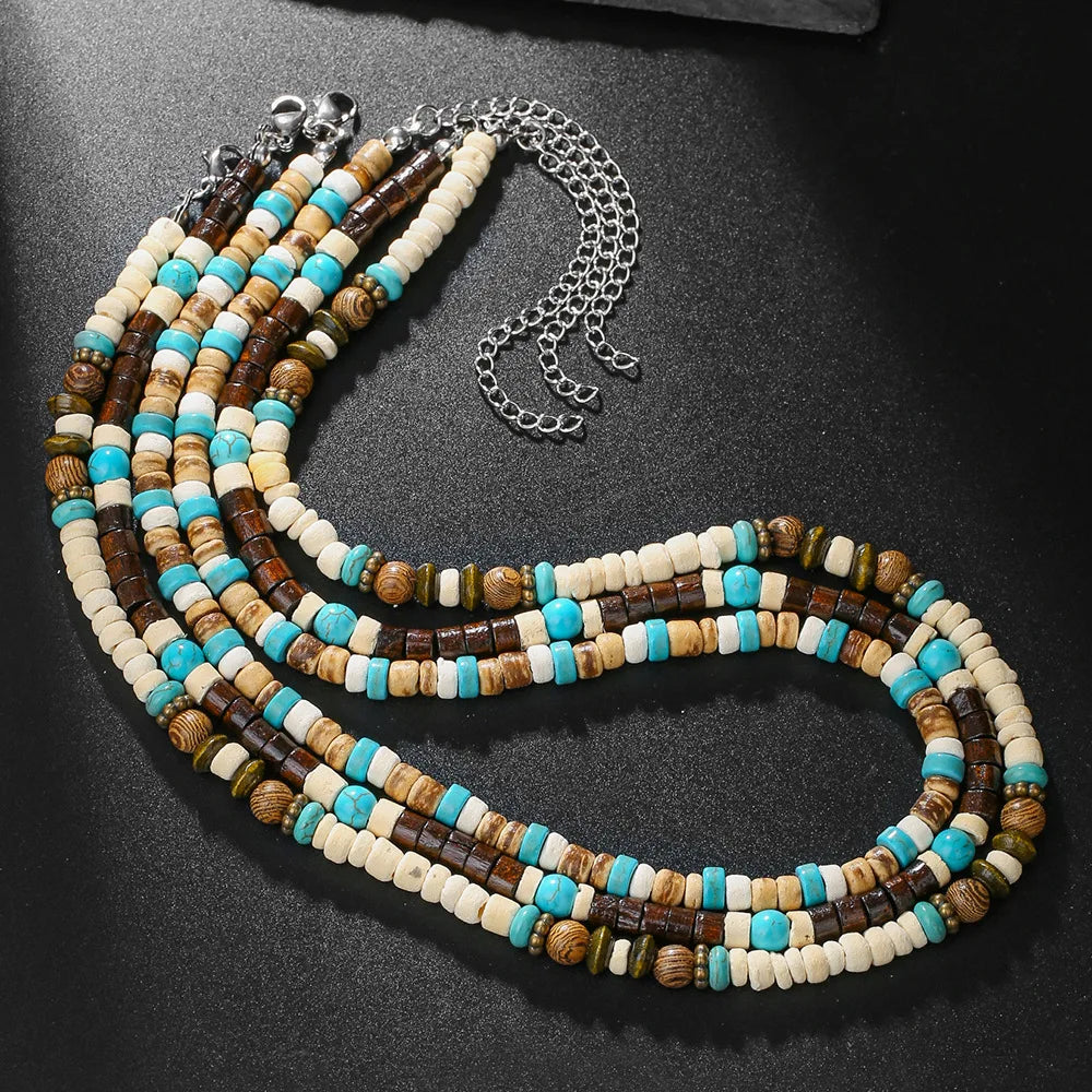 FBA Boho Coconut Shell Turquoise Bead Necklace | Men's Fashion Jewelry