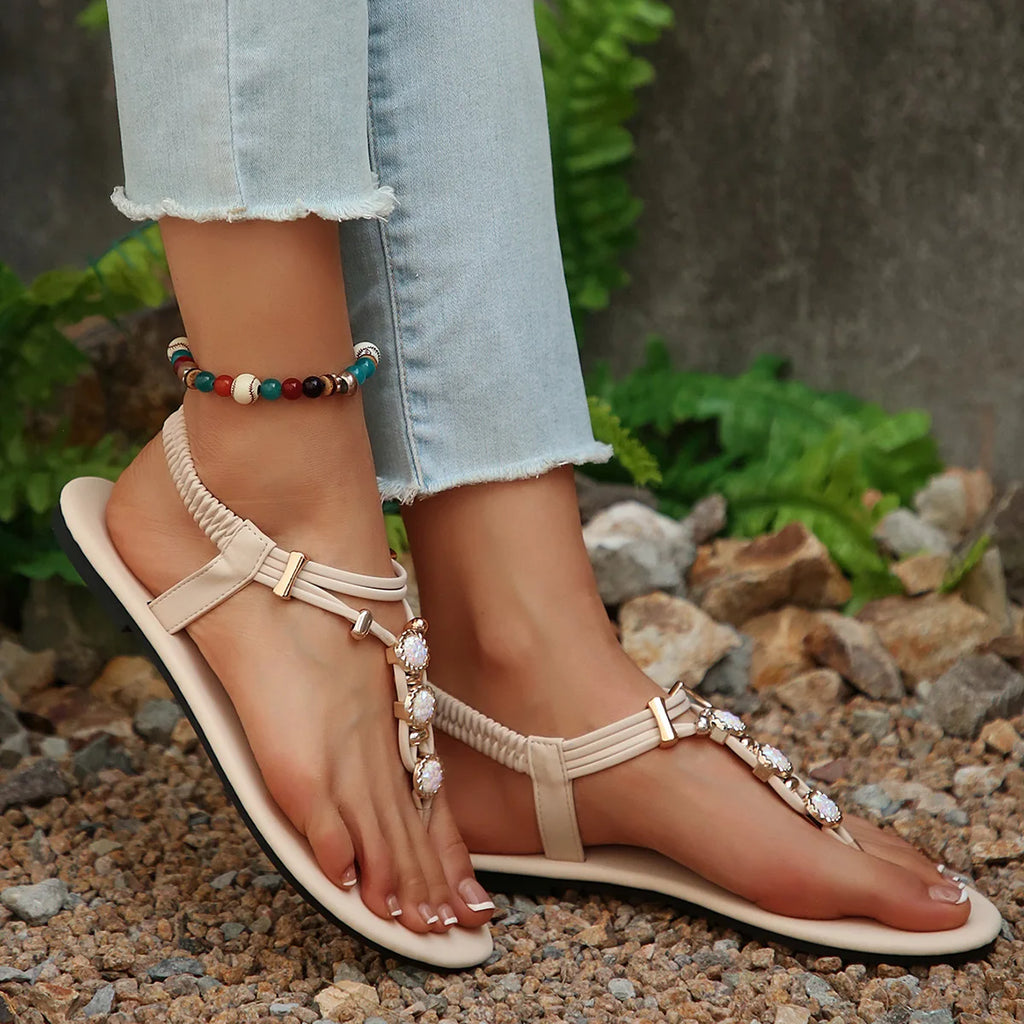 FBA Women's Handmade Beaded Fairy Style Flat Sandals | Plus Size Beach Shoes