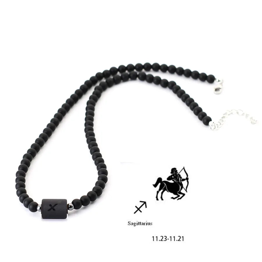 FBA 12 Constellations Black Onyx Beaded Necklace | Men's Jewelry