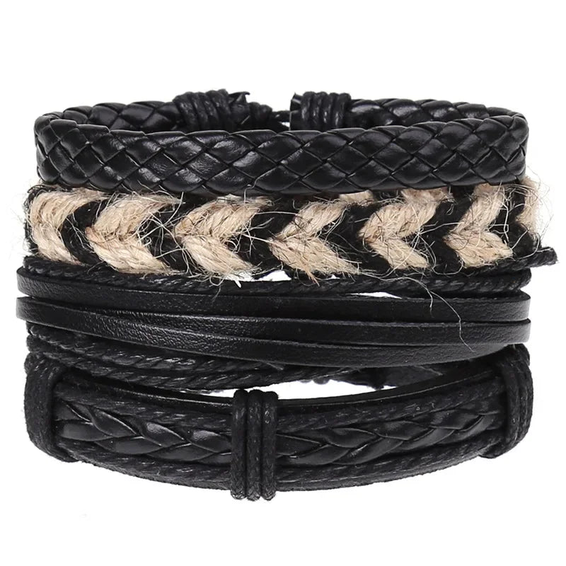 FBA 4-Piece Braided Leather Ethnic Wristband Set | Hope Believe Bracelet