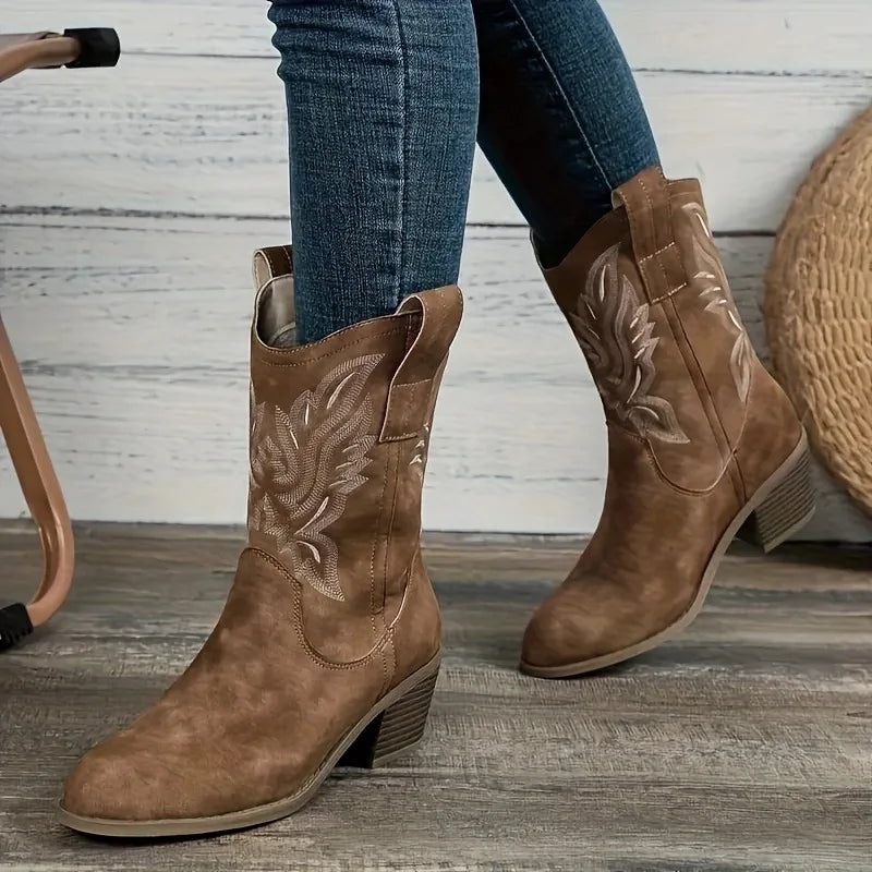 Women's Embroidered Western Mid-Calf Chelsea Boot