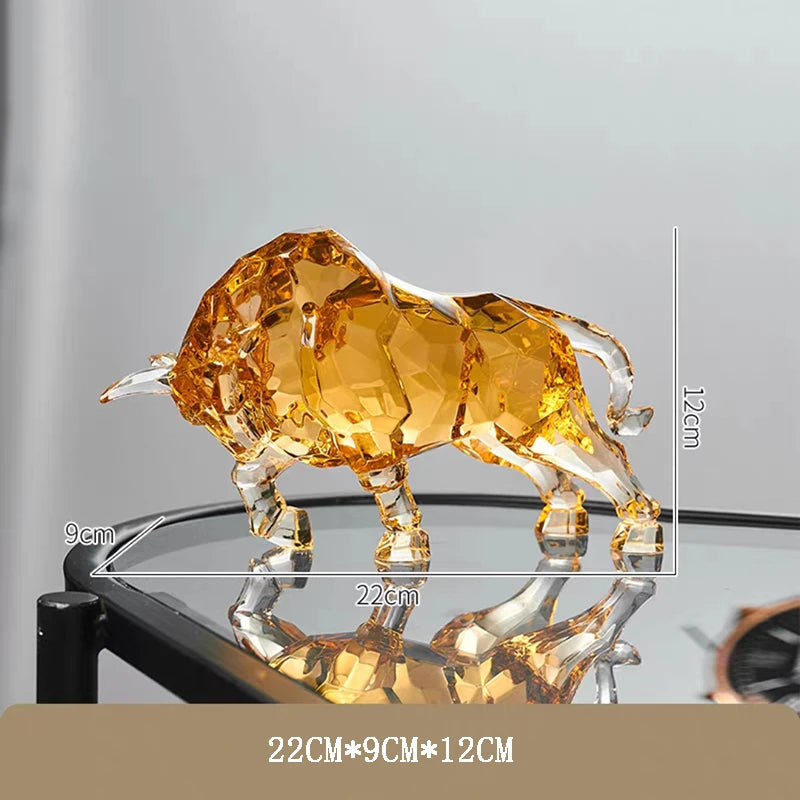 Acrylic Crystal Ox Sculpture | Nordic Luxury Transparent Statue for Living Room, Office & Wine Cabinet Decor