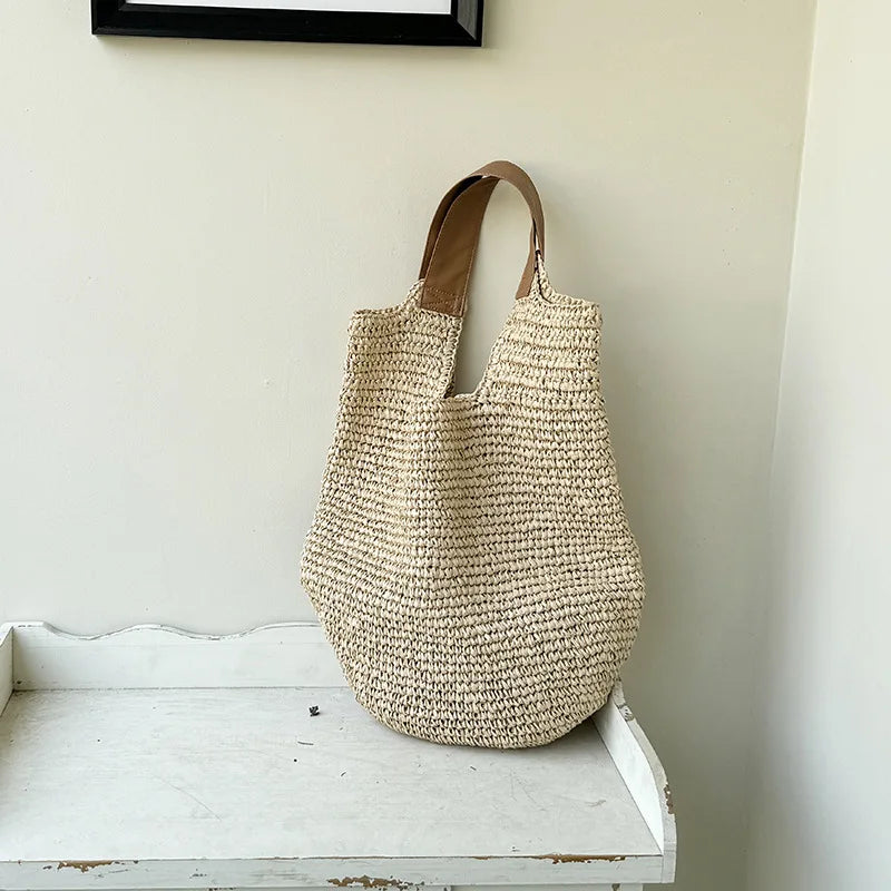 Handmade Woven Bohemian Beach Bag for Women – Large Capacity Straw Vacation Shopper Tote
