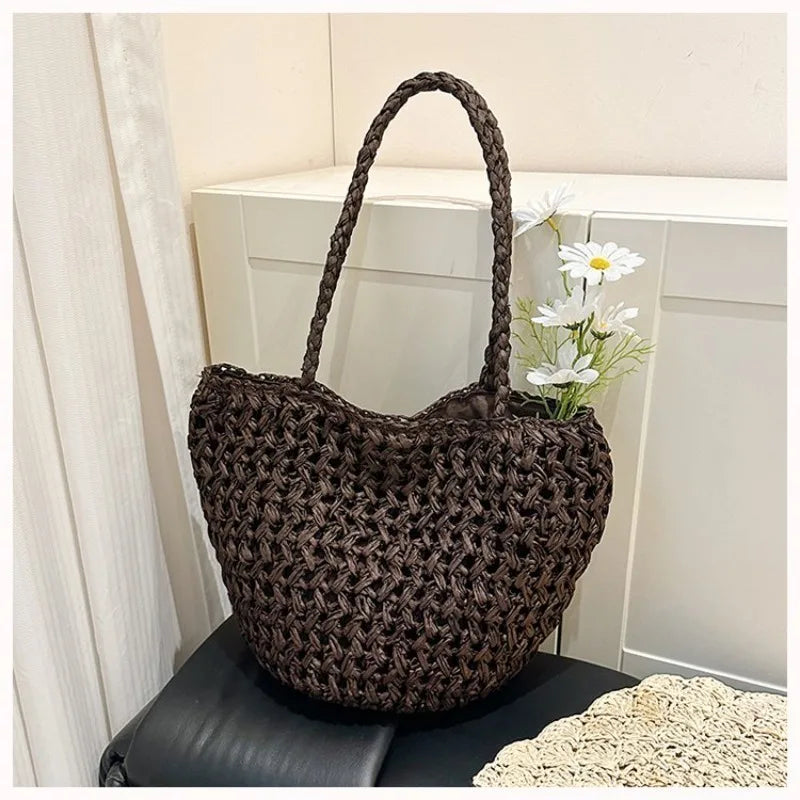 Women's Microfiber Woven Strap Tote Bag – Casual Summer Beach Shopping & Travel Shoulder Bag