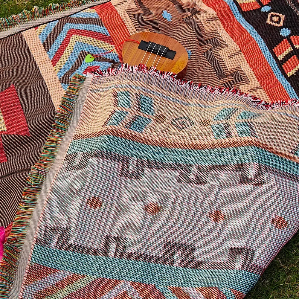 Western Boho Checkered Plaid Throw Blanket | FBA Vibes