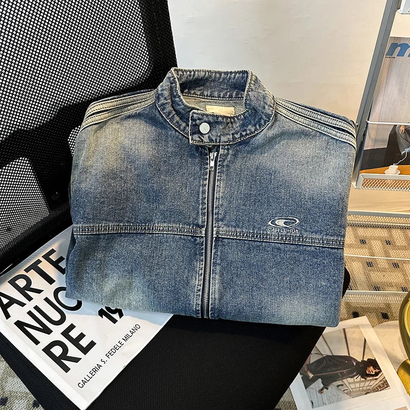 Men's Retro American Loose Denim Jacket – Unisex Streetwear | Blue | M–3XL | FBA Vibes