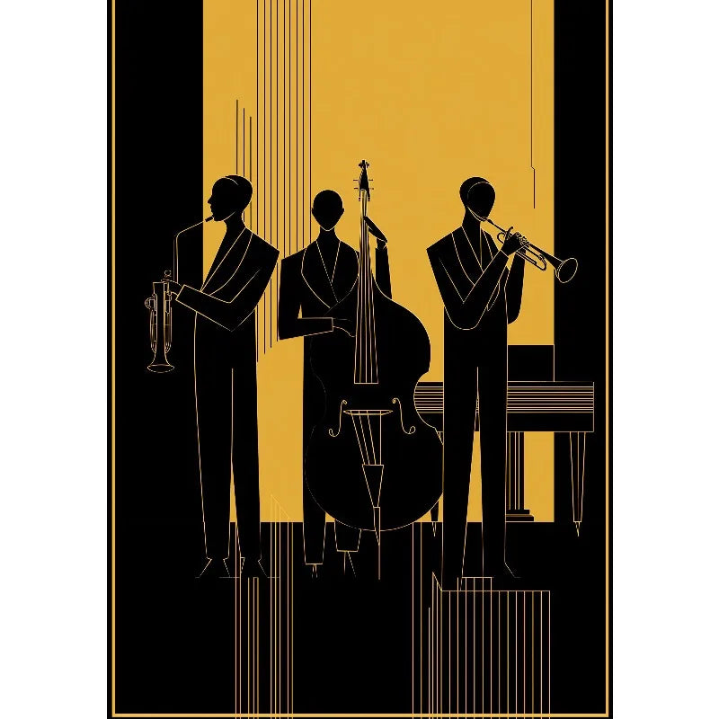 Retro Jazz Band African Musician Canvas Print – Art Deco Wall Art for Home Bar & Living Room