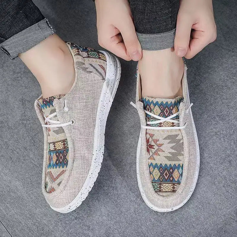 FBA Men's Ethnic Style Platform Board Shoes | Breathable Flat Sneakers