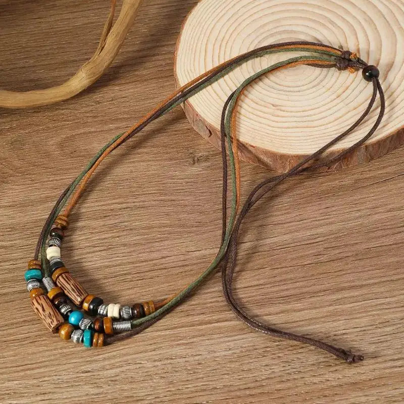 FBA Multilayer Wood Bead Prayer Necklace & Bracelet Set | Boho Gift