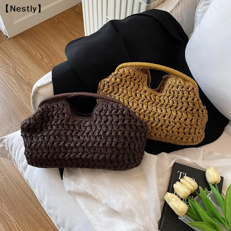 Elegant Woven Straw Underarm Shoulder Bag for Women – Versatile Beach Evening Handbag & Gift