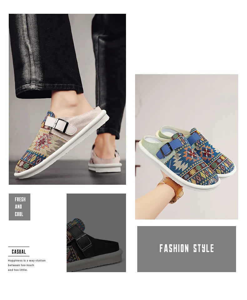 FBA Men's Canvas Half Slipper Party Sandals | Anti-Slip Casual Shoes