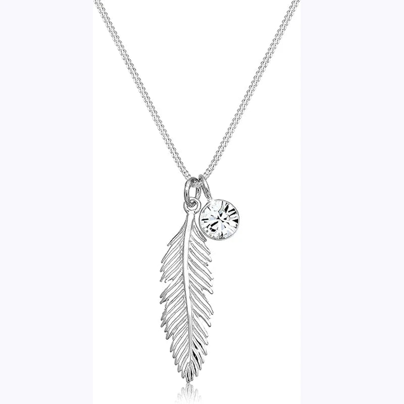 FBA Women's Feather Crystal Gold Pendant Necklace | Sterling Silver Jewelry