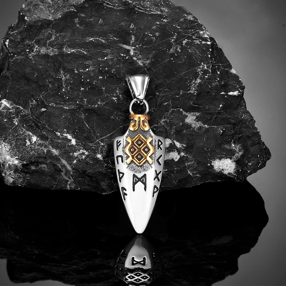 FBA Norse Runes Odin's Spear Gungnir Necklace | Viking Valknut Talisman Jewelry