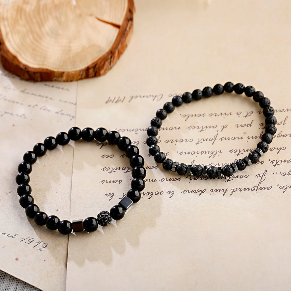 FBA Natural Stone Matte Black Beaded Bracelet | Yoga Jewelry for Men & Women