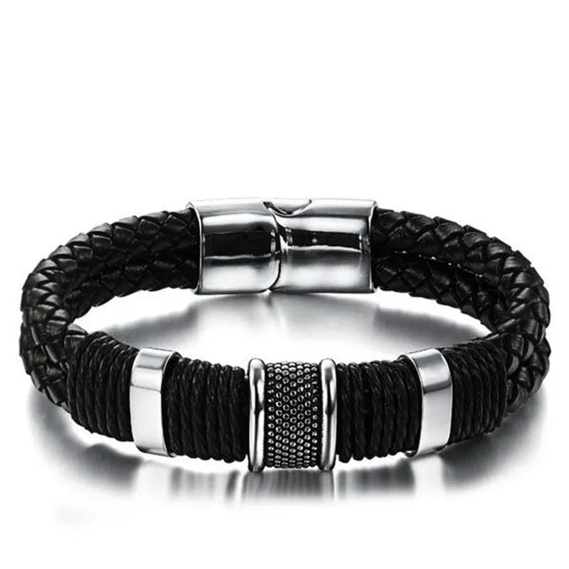 FBA Hip Hop Beaded Woven Leather Bracelet | Punk Charm Jewelry