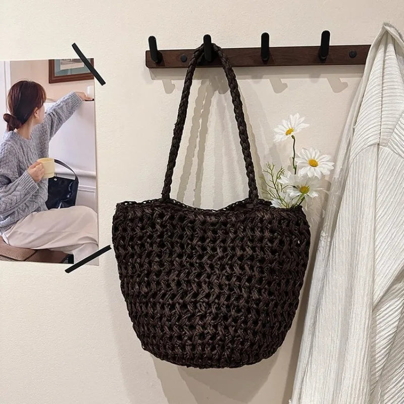 Women's Microfiber Woven Strap Tote Bag – Casual Summer Beach Shopping & Travel Shoulder Bag