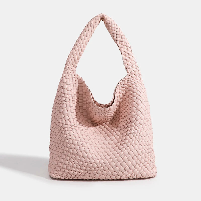 Hand-Knitted PU Woven Tote Bag for Women – Large Luxury Criss-Cross Shoulder Bag