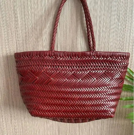 Vintage Hobo Manual Woven Genuine Leather Tote Bag – Hollow-Out Basket Shopping Bag for Women
