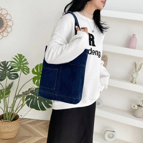 Casual Denim Tote Bag for Women – Large Capacity Shoulder Handbag for Travel & Daily Use