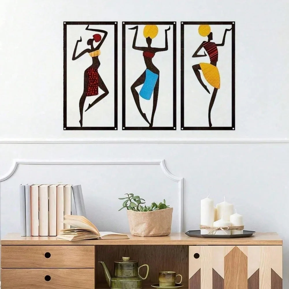 Bohemian Macrame Wall Hanging | African Dancer Fiber Art Sculpture for Living Room & Bedroom