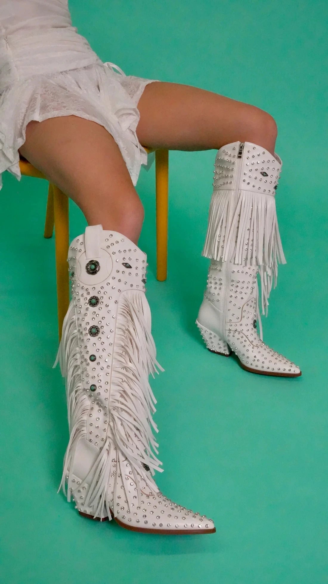 Women's Crystal Tassel Rivet Over-the-Knee Boot with Stiletto Heel