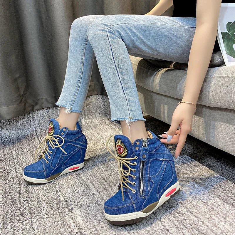 Women's Denim Wedge Platform Sneaker Boot | FBA Vibes