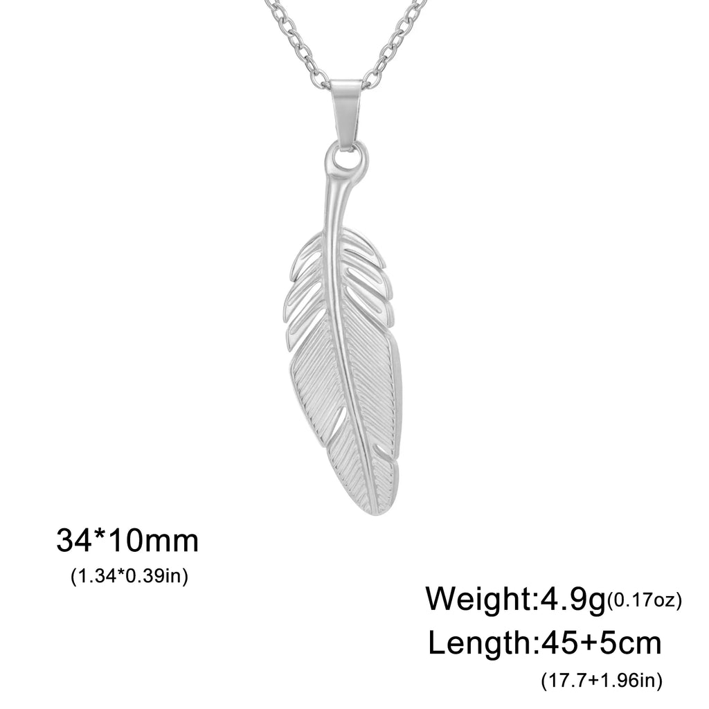 FBA Stainless Steel Feather Leaf Pendant Necklace | Women's Gold Jewelry