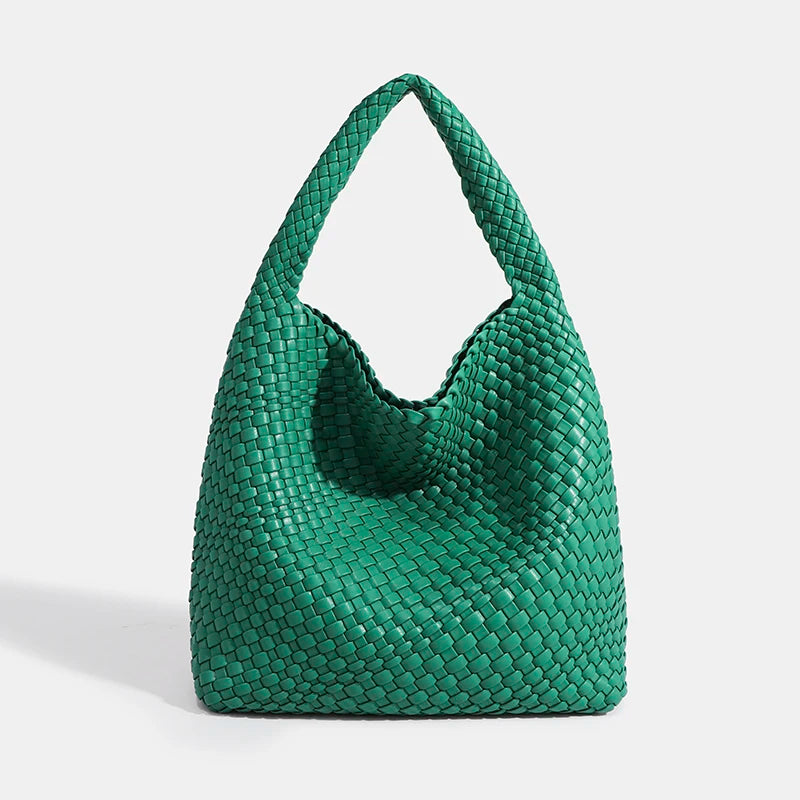 Hand-Knitted PU Woven Tote Bag for Women – Large Luxury Criss-Cross Shoulder Bag