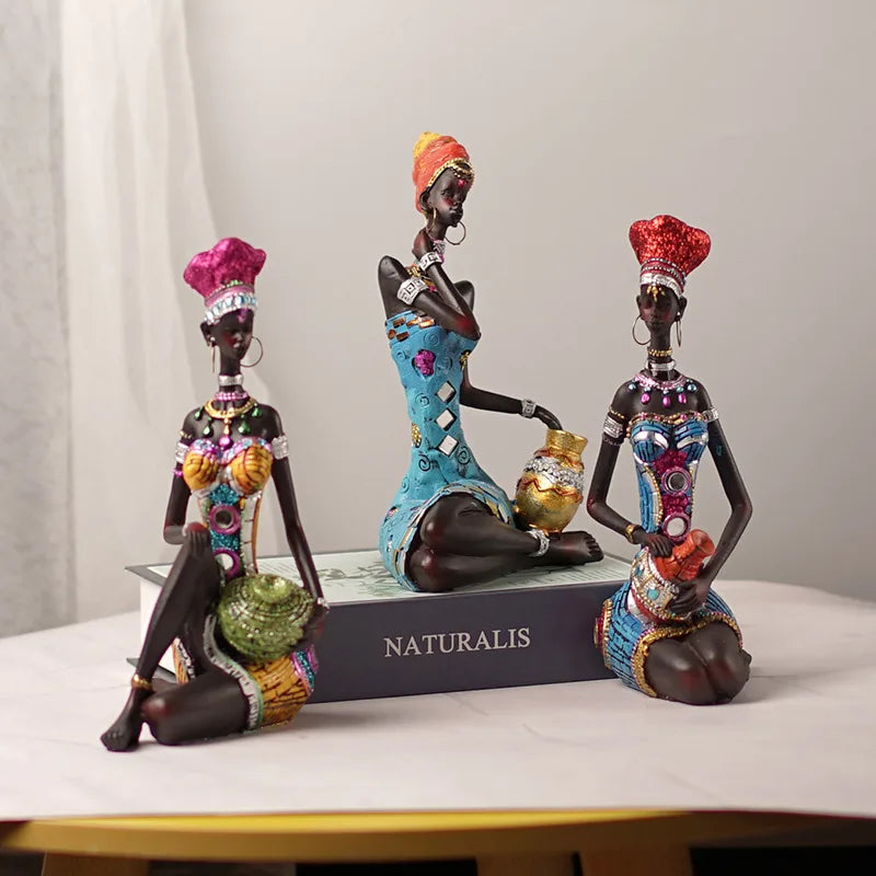 Resin African Black Women's Sculpture | Abstract Figurine for Home, Living Room & Desktop Decor