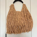 Pure Hand-Woven Straw Fringe Shoulder Bag for Women – Ethnic Holiday Half Moon Tote