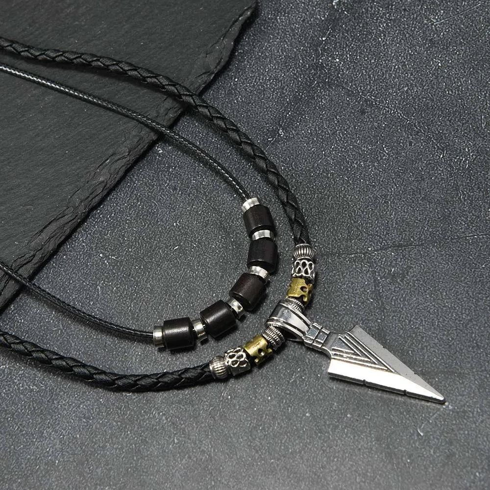FBA Men's Viking Arrowhead Braided Leather Necklace | Boho Tribal Jewelry