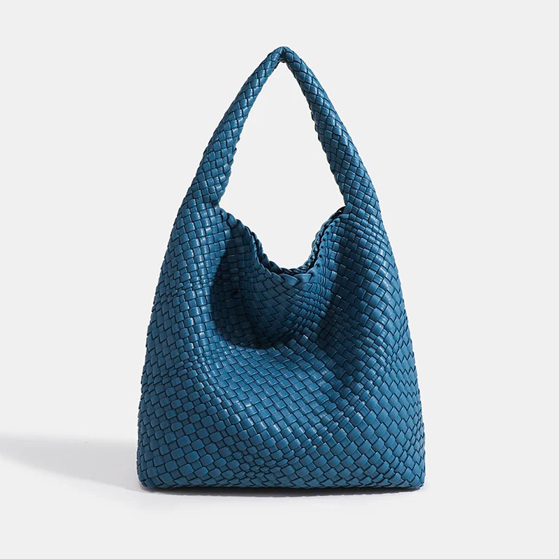 Hand-Knitted PU Woven Tote Bag for Women – Large Luxury Criss-Cross Shoulder Bag