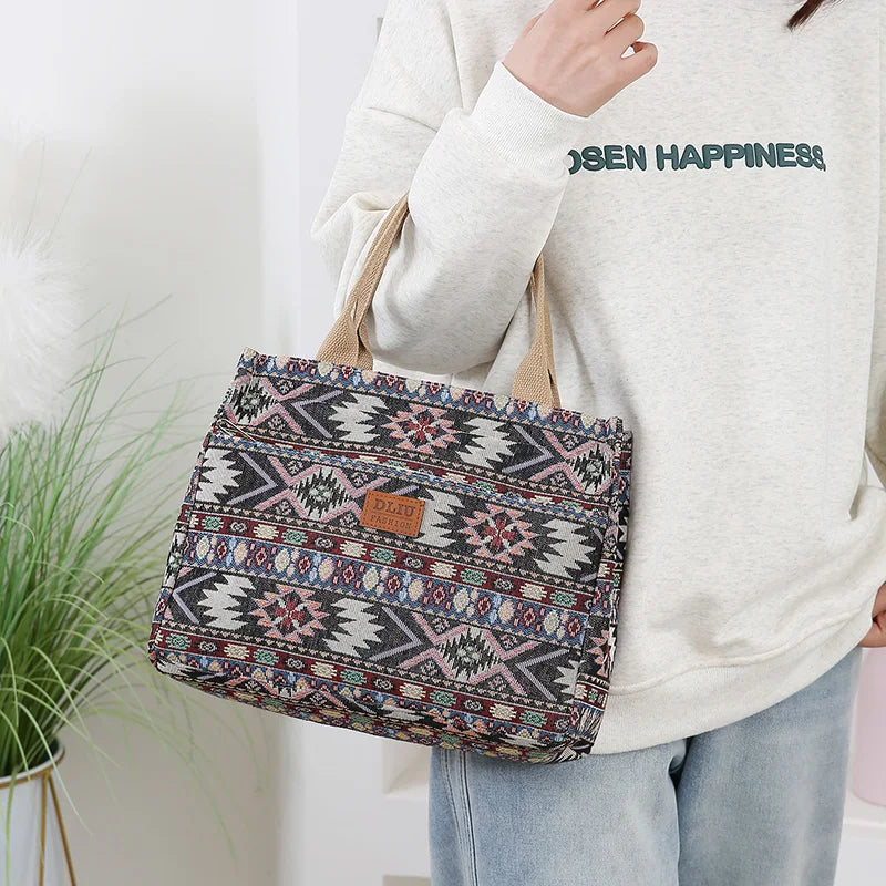 Knitted Jacquard Tote Bag for Women – Ethnic Pattern Shopping & Work Bag