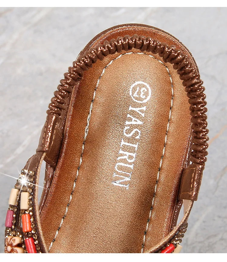 FBA Women's Rhinestone Bohemian Hollow Flat Sandals | Summer Casual Shoes