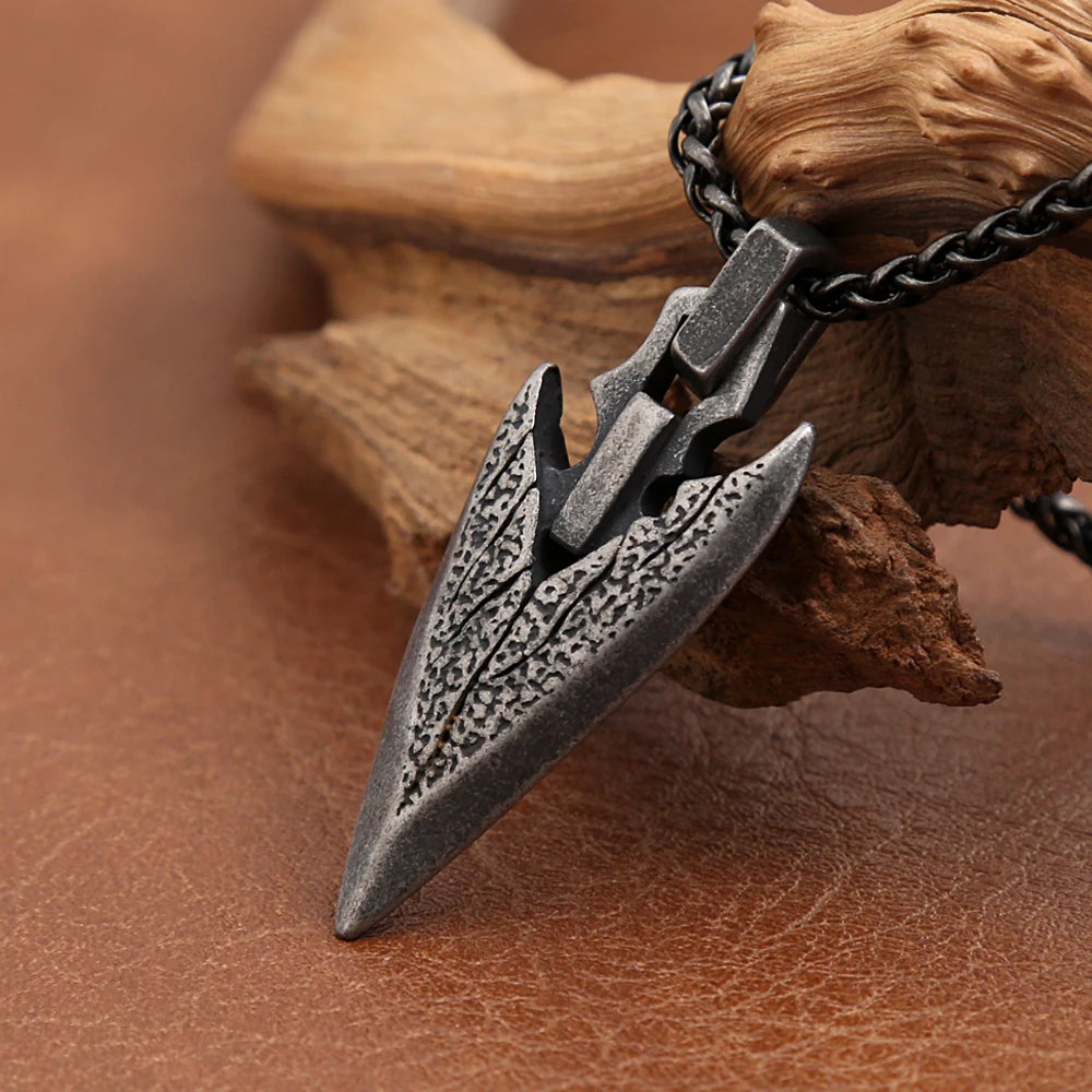 FBA Men's Native Spearhead Arrowhead Pendant Necklace | Stainless Steel Amulet