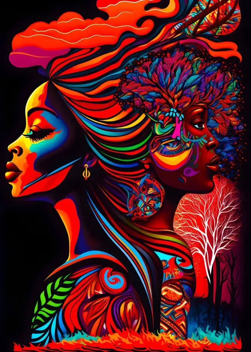 African Women Abstract Canvas Print | Elegant Nature Wall Art for Living Room Home Decor