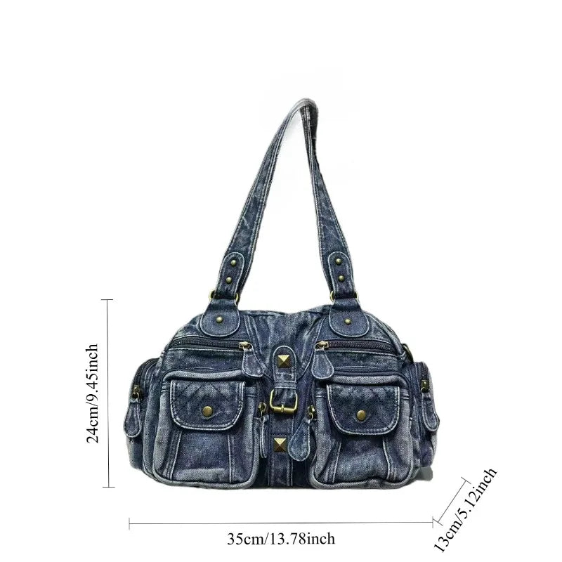Fashionable Denim Tote Bag for Women – Retro Crossbody Shoulder & Travel Bag