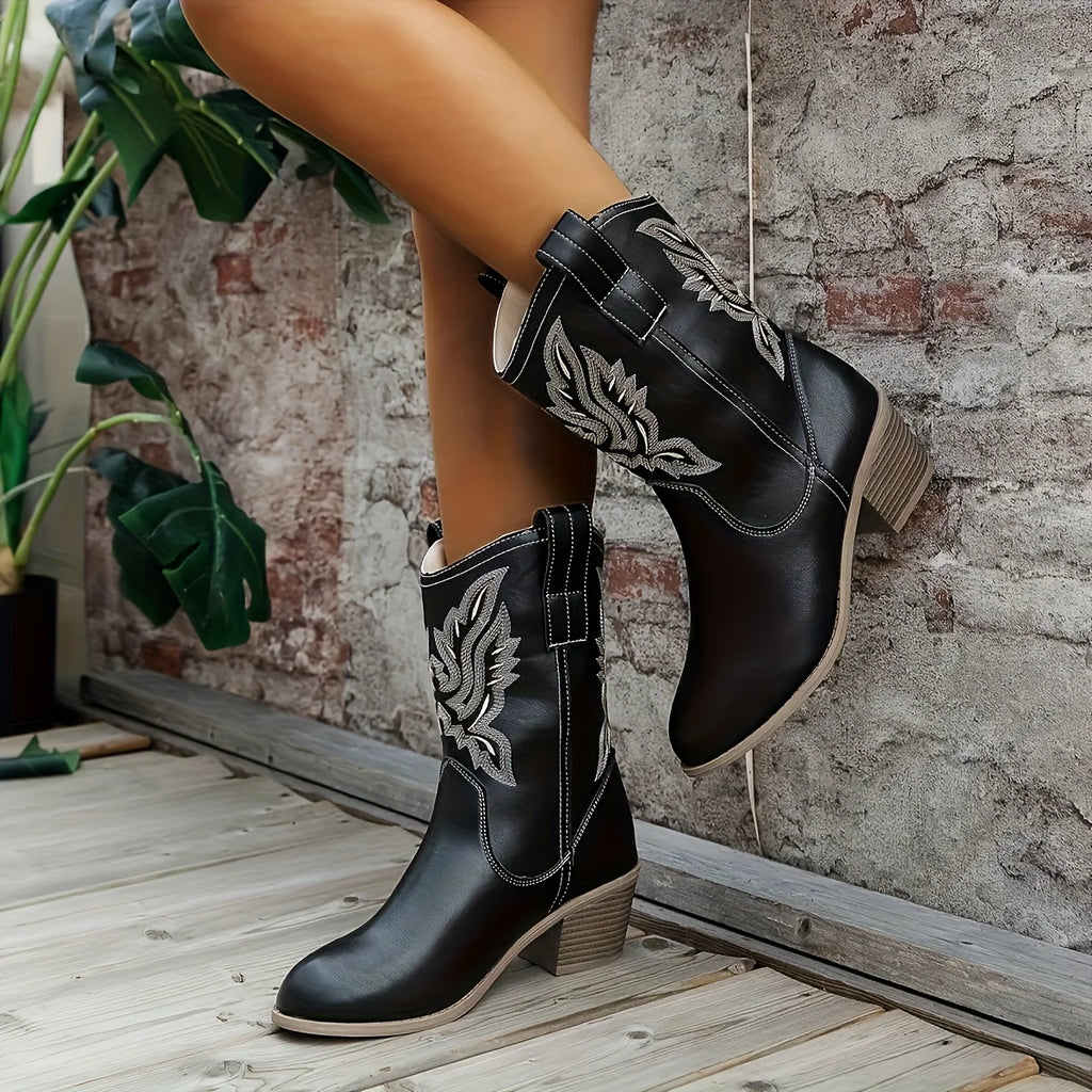 Women's Embroidered Western Mid-Calf Chelsea Boot