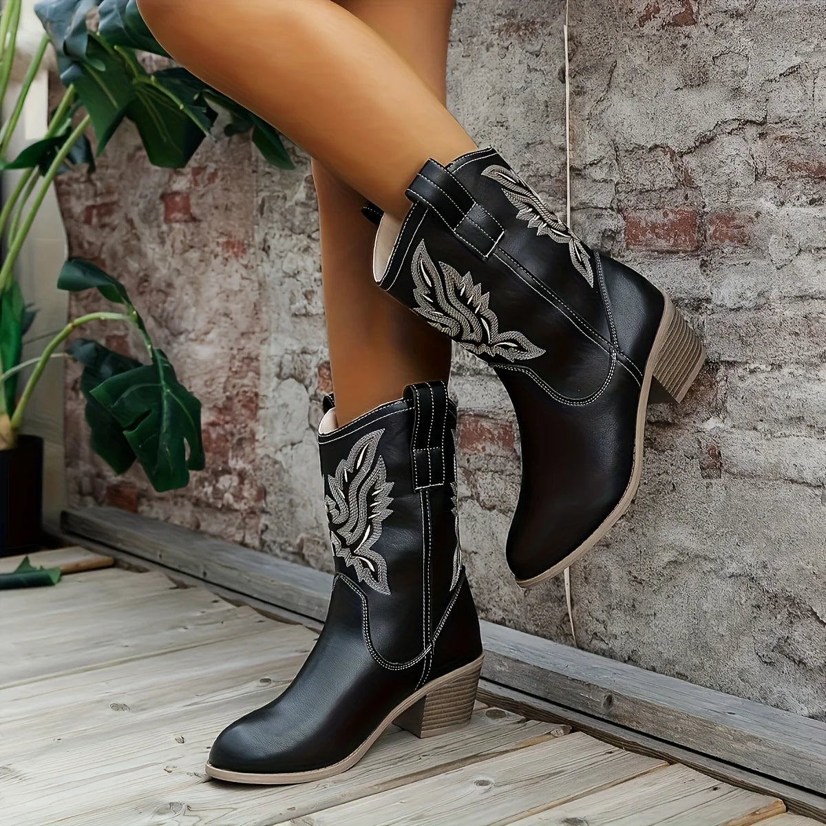 Women's Embroidered Western Mid-Calf Chelsea Boot