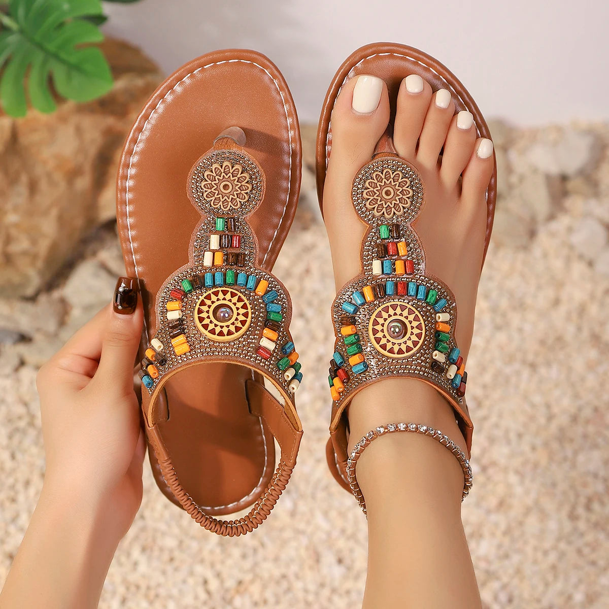 FBA Women's Vintage Bohemian Thong Sandals | Ethnic Soft Bottom Shoes