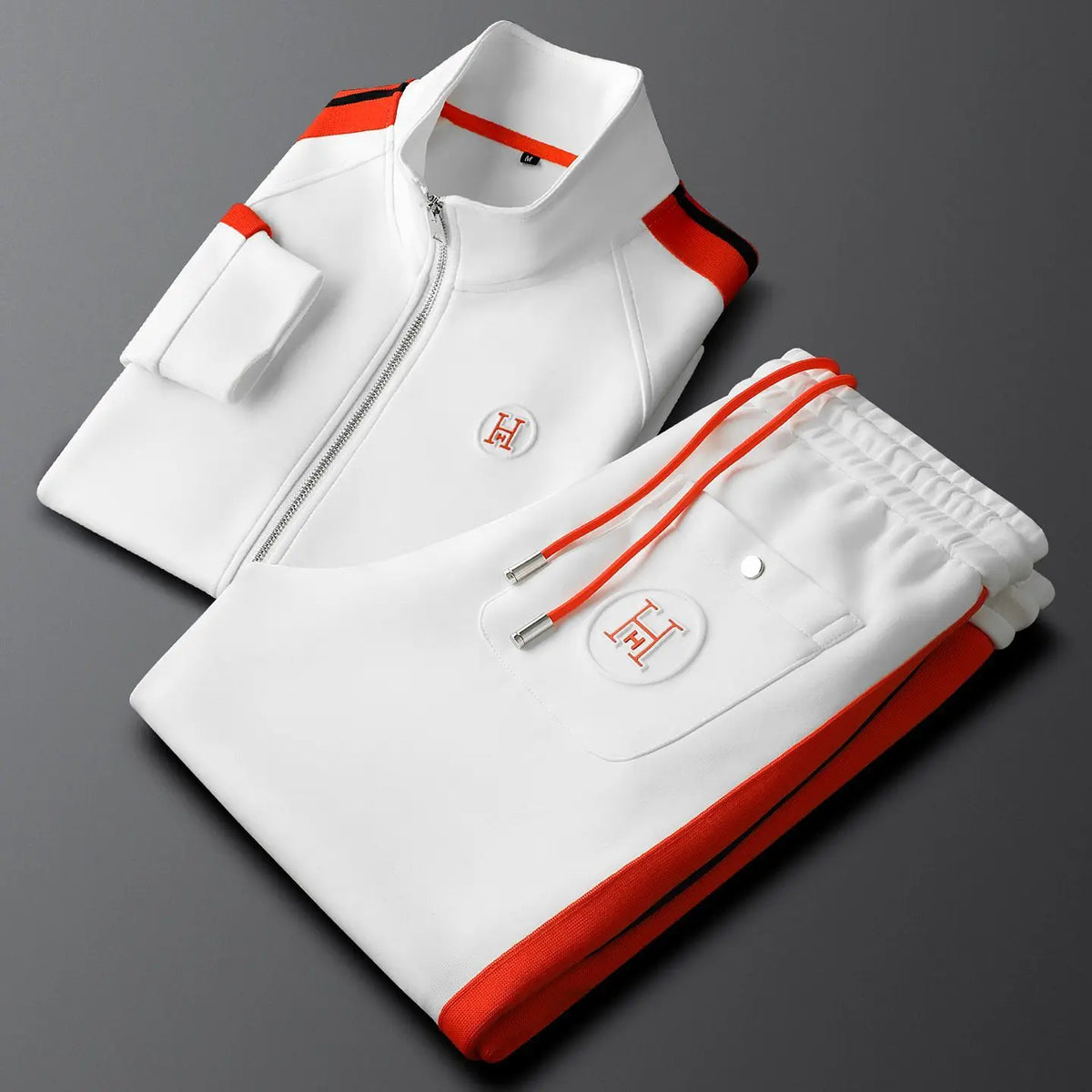 Men's 2-Piece Embroidered Tracksuit Set – Slim Fit Stand Collar Zip Jacket & Trousers | FBA Vibes