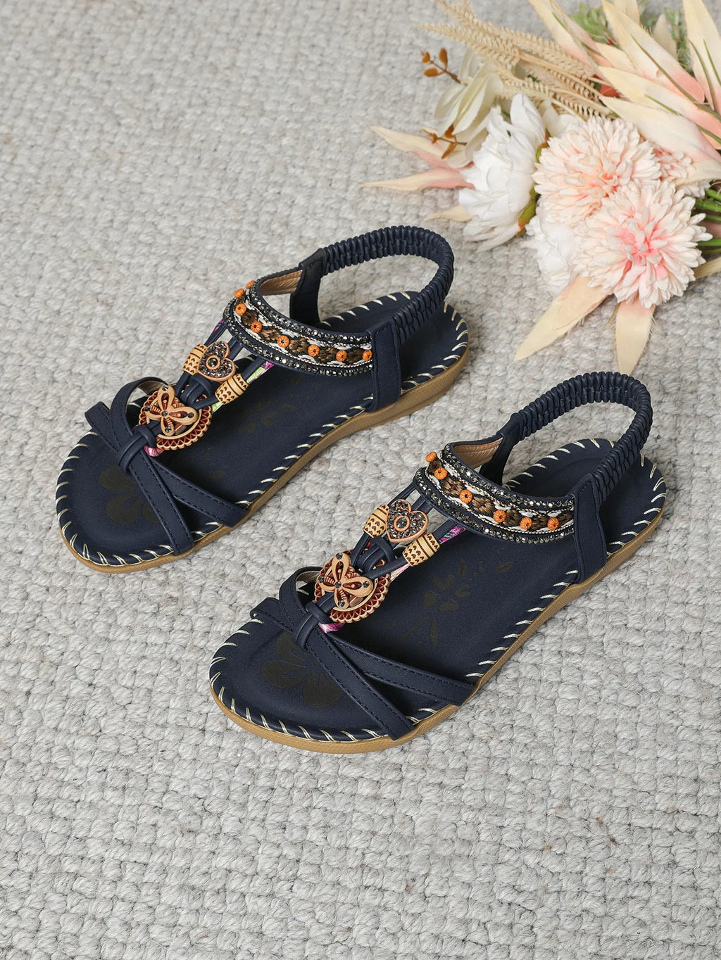 FBA Women's Bohemian Platform Flat Sandals | Plus Size Beach Shoes