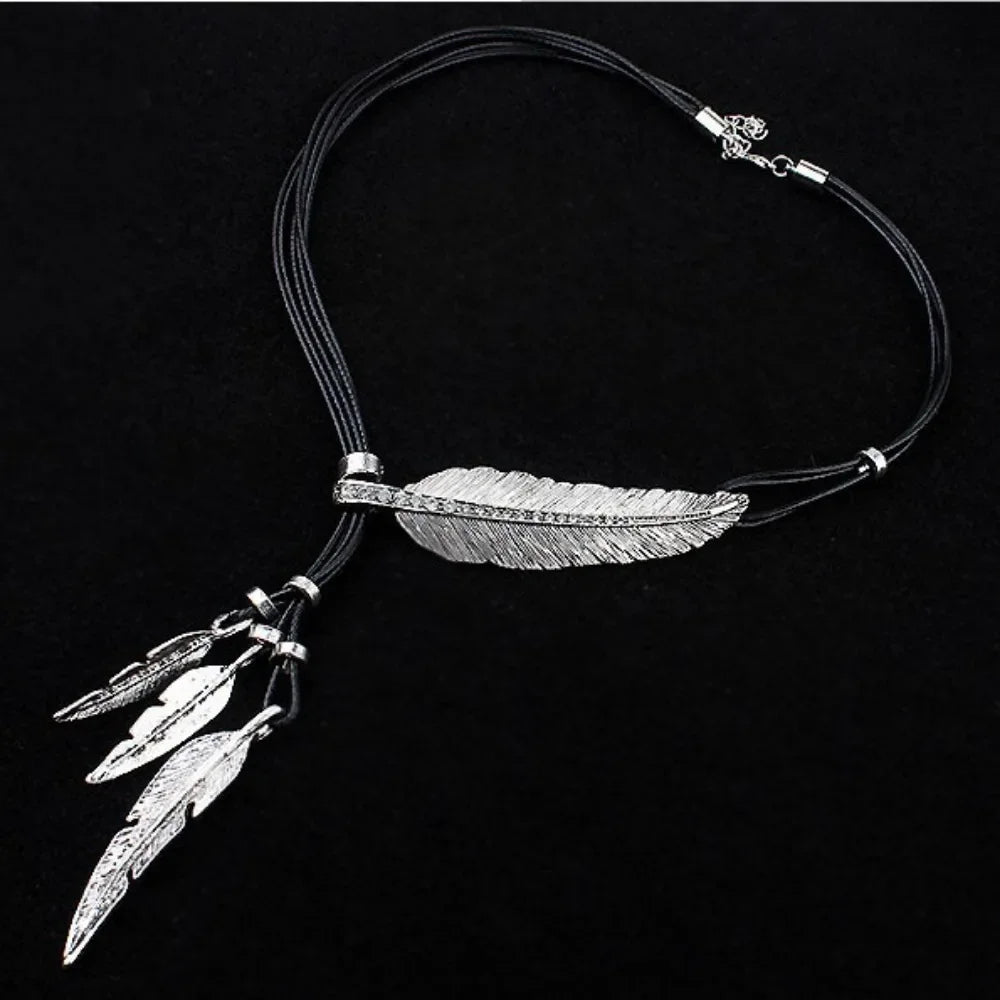 FBA Boho Feather Choker Necklace | Ethnic Rope Chain Jewelry