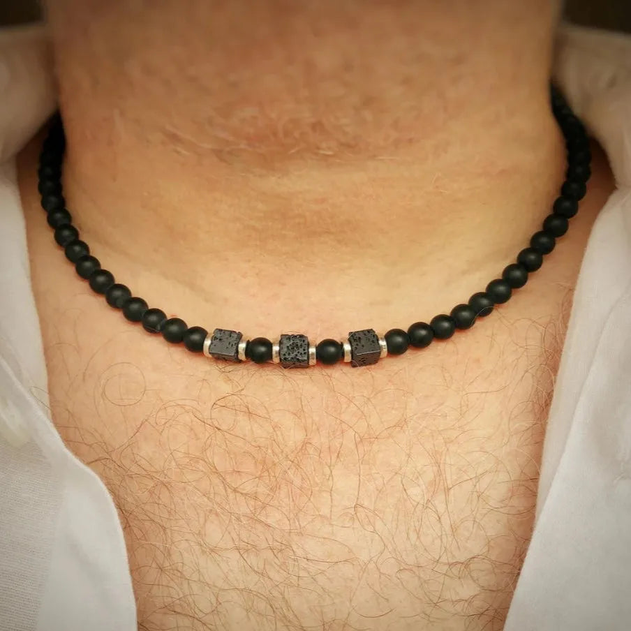 FBA Frosted Stone Bead Adjustable Necklace for Men | Minimalist Jewelry