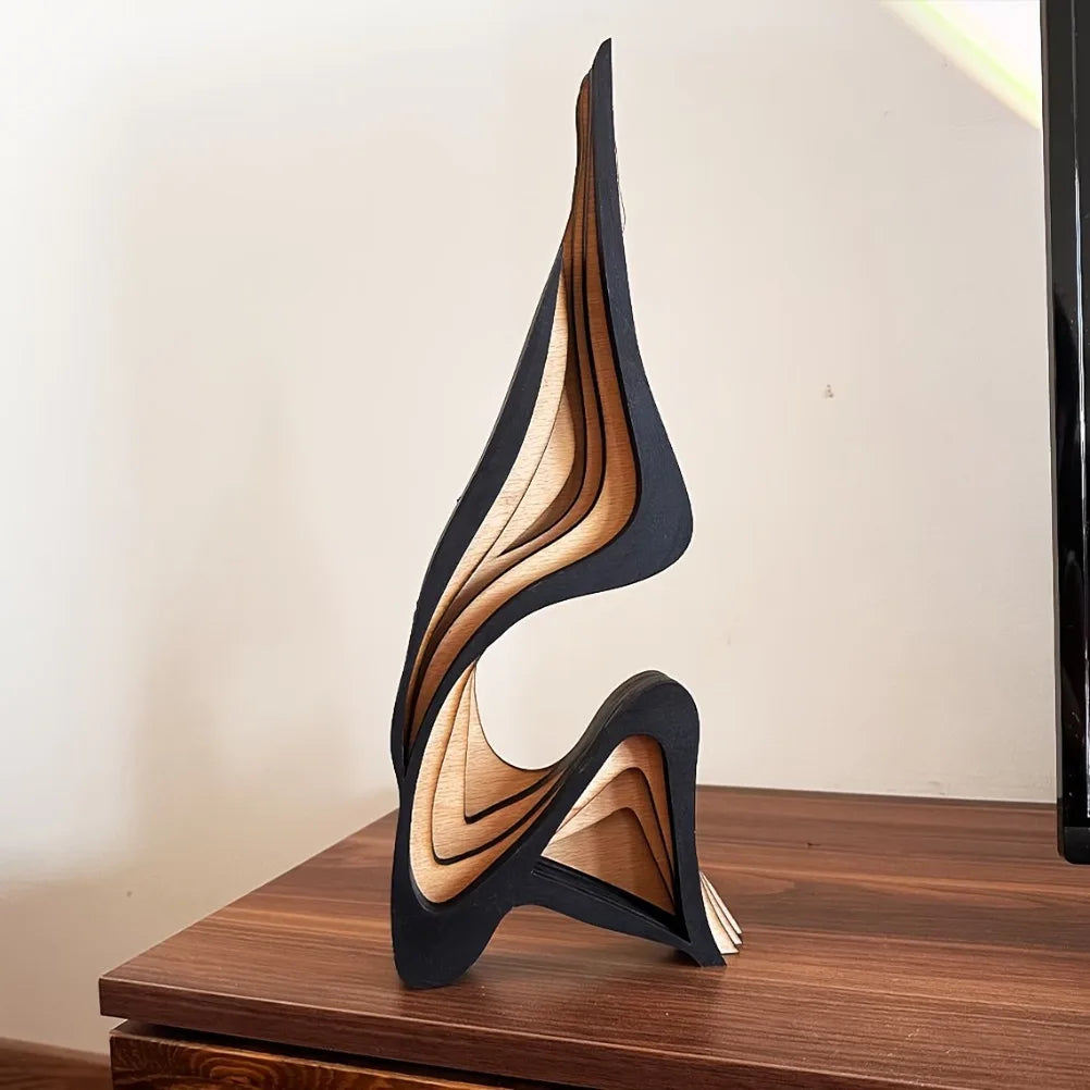 Abstract Wooden Streamlined Statue | Minimalist Sculpture for Bookshelf & Home Decor