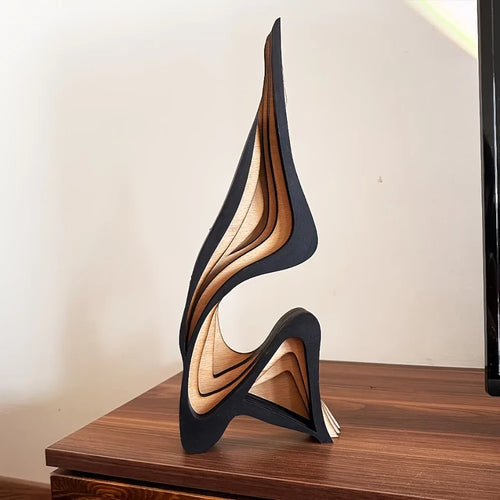Abstract Wooden Streamlined Statue | Minimalist Sculpture for Bookshelf & Home Decor
